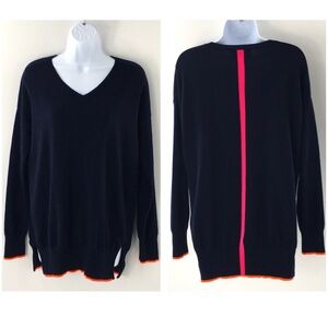 WYSE London Women Cashmere Sweater Blue V Neck Tunic Stripe Sz Wyze 1 / US 4